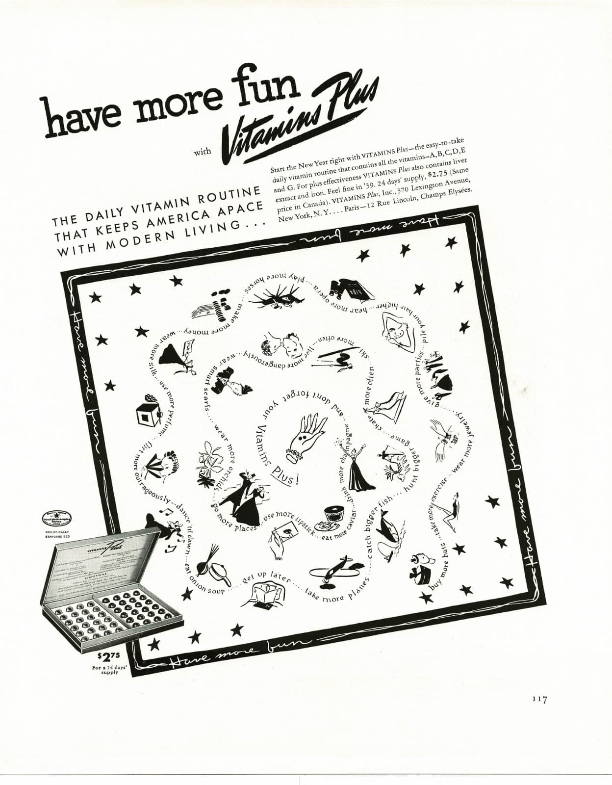 1939 Vitamins Plus Daily Vitamin Routine Vintage Print Ad