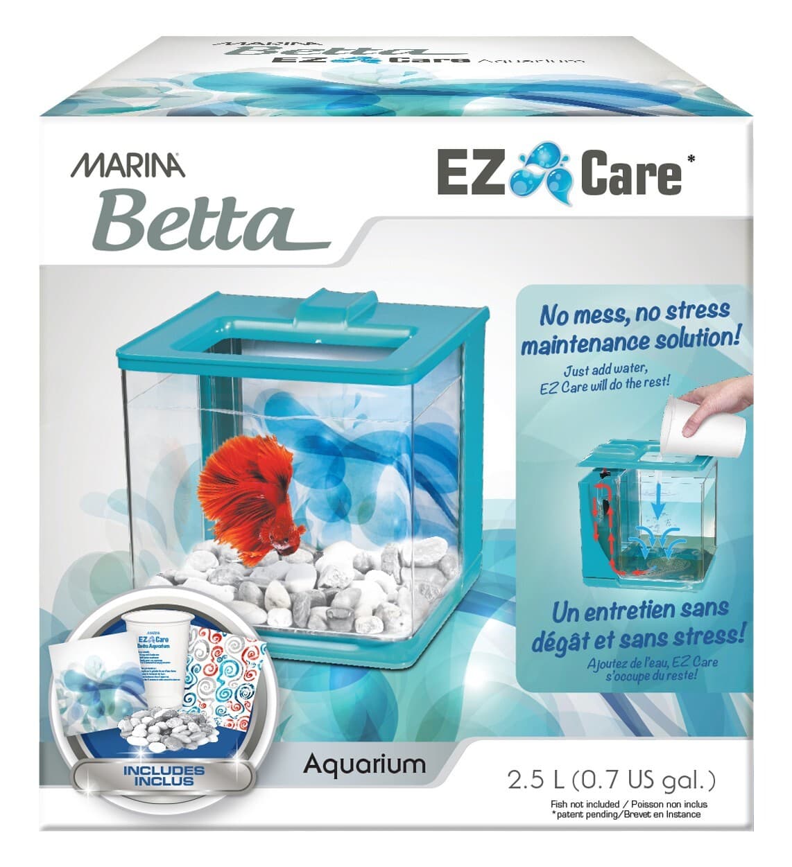 MARINA Betta EZ Care Aquarium Kit Blue.Betta fish tank 0.7 US Gal.6¼"Lx6¼"Wx6¼"H