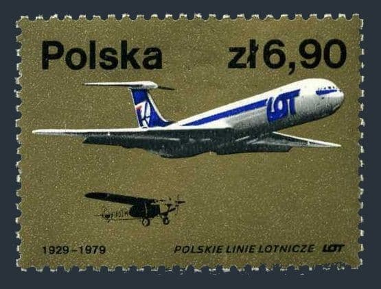 Poland 2313 two stamps, MNH. Michel 2602. LOT, Polish airlines, 50th Ann. 1979.