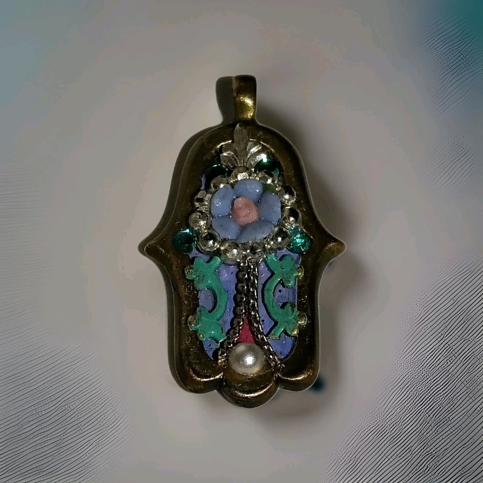 Hamsa Hand Made Pendant Israel Amulet Protection Judaism Judaica Blue Floral Mix