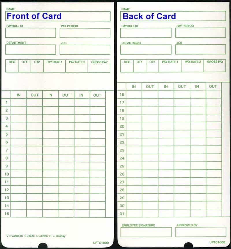 (50) Time Cards for uPunch HN1000 / HN3000 Time Clock (uPTC1000-1 Compatible)