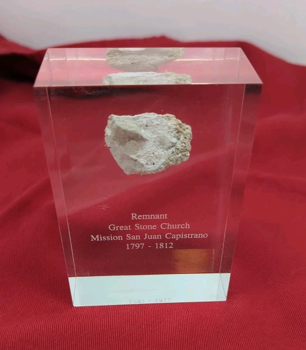Rare Remnant of Great Stone Church Mission San Juan Capistrano Encased In Lucite