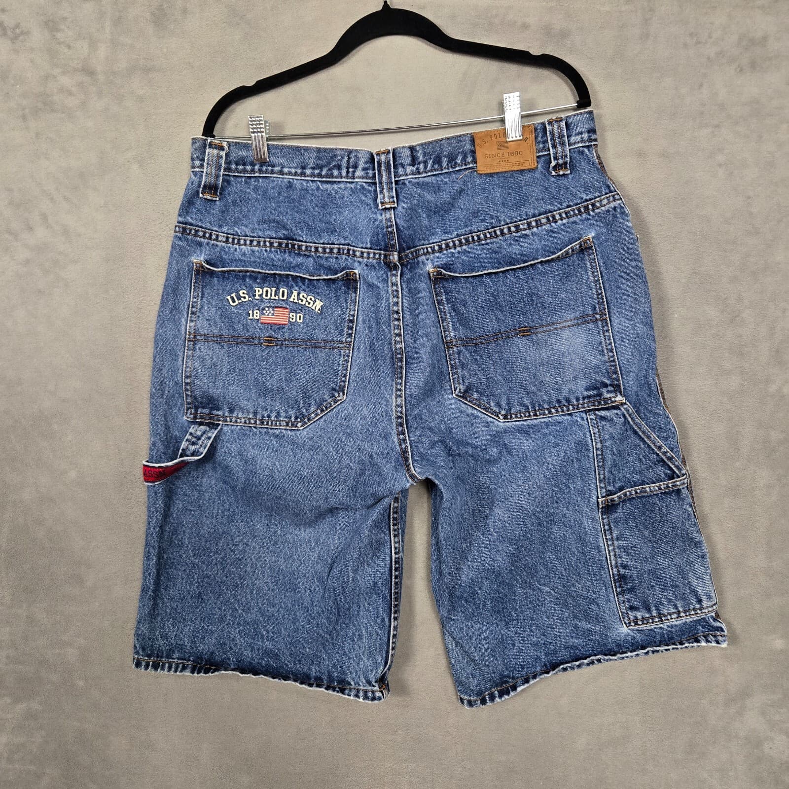 VTG U.S Polo Assn. Baggy Jean Shorts Mens 36 Blue Carpenter Jorts distressed Y2K