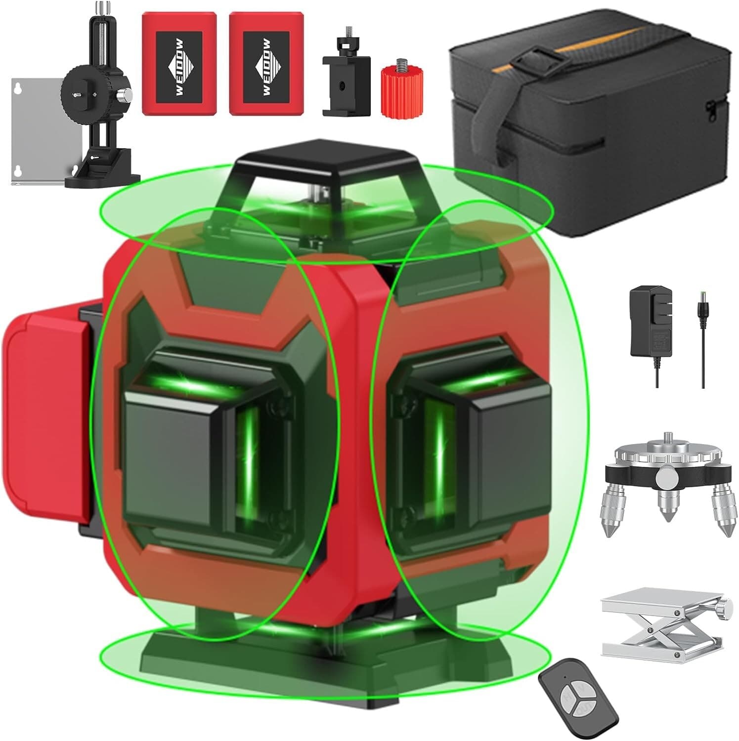 Green Laser Level,4D 16 Lines, 360 Self Leveling w/ Magnetic Bracket,2 Batteries