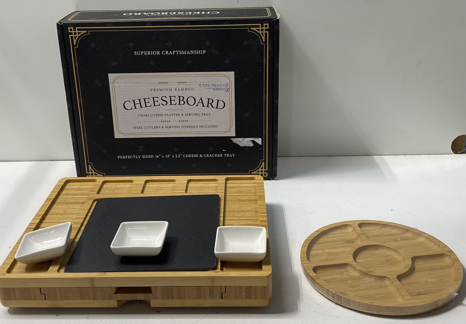 Smirly Natural Bamboo Charcuterie Platter Serving Tray Set Cheeseboard