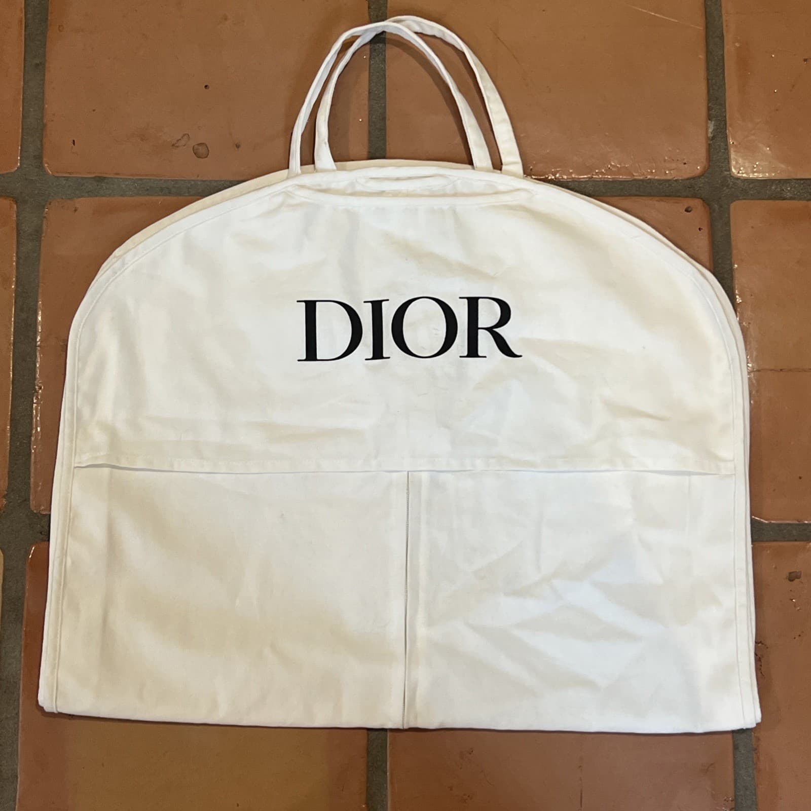 Christian Dior Garment Bag Cover Clothes Coat White Canvas Unused 23x38