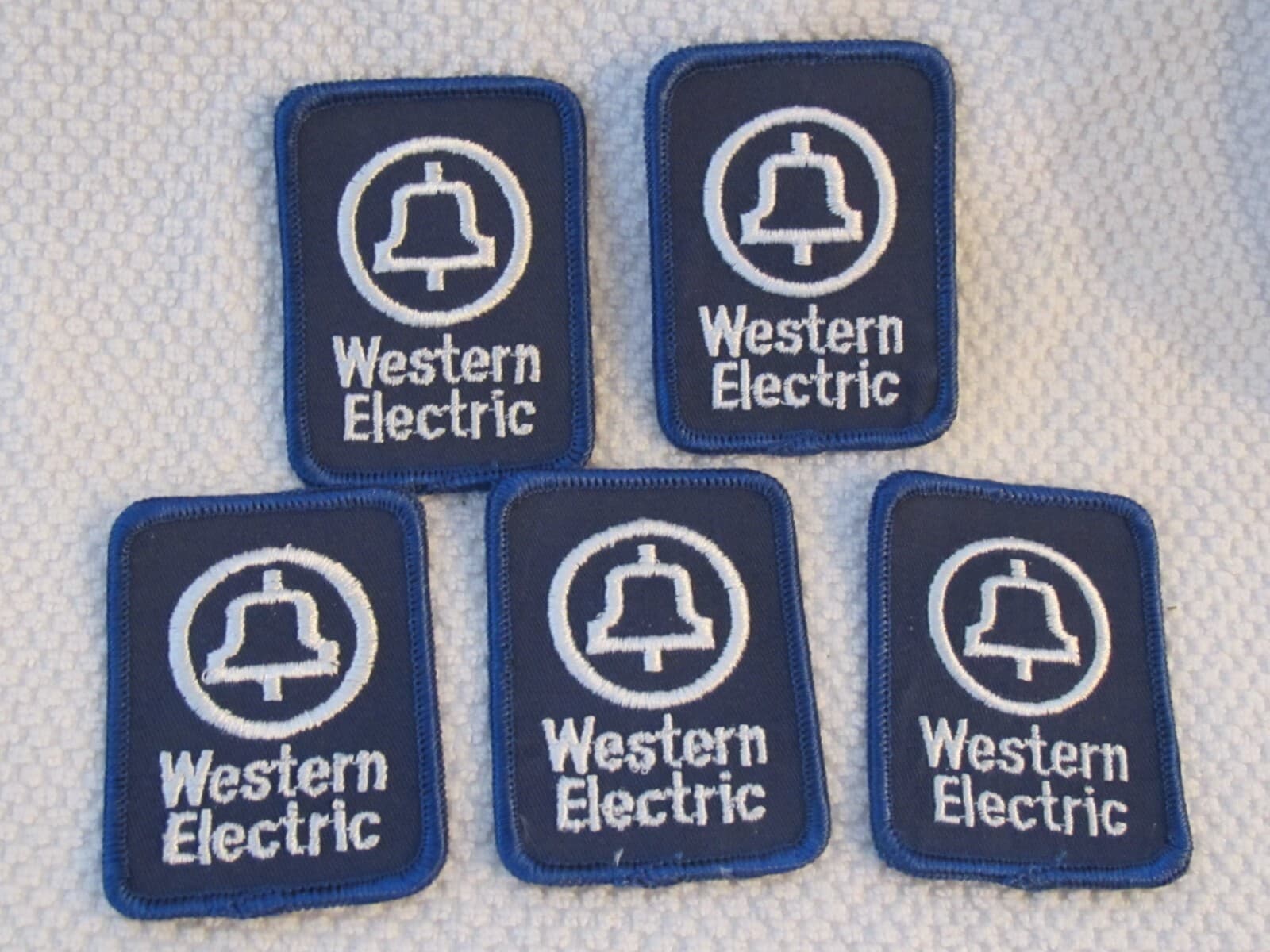 Vintage WESTERN ELECTRIC Telephone EMBROIDERED BLUE White BELL Patch 3" long (5)