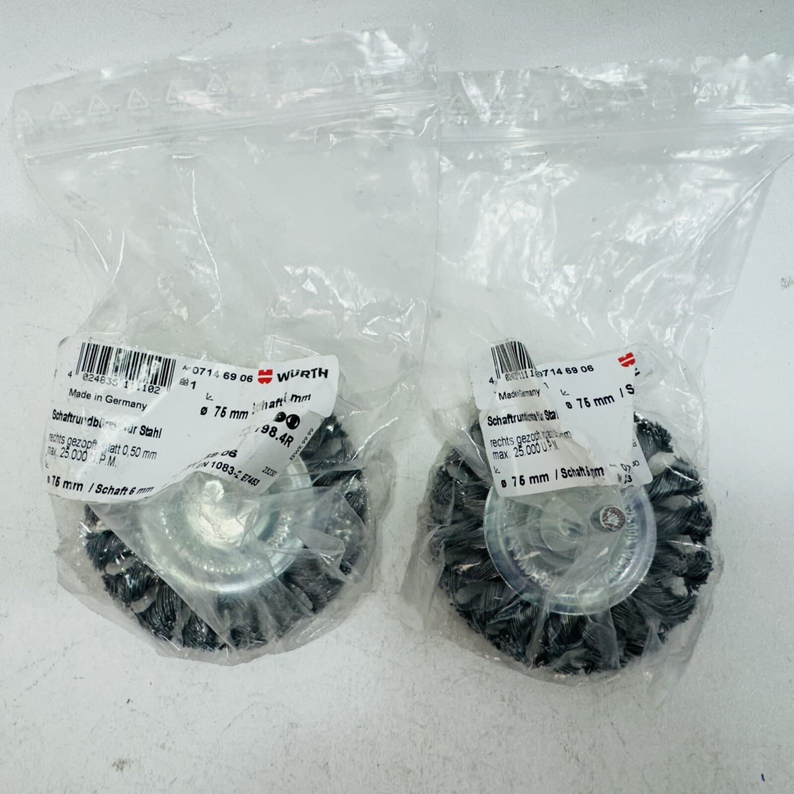 2 Pack - Wurth WIRE BRUSH W/SHANK RIGHT BRAID 75MM (3Inch). Made in Germany