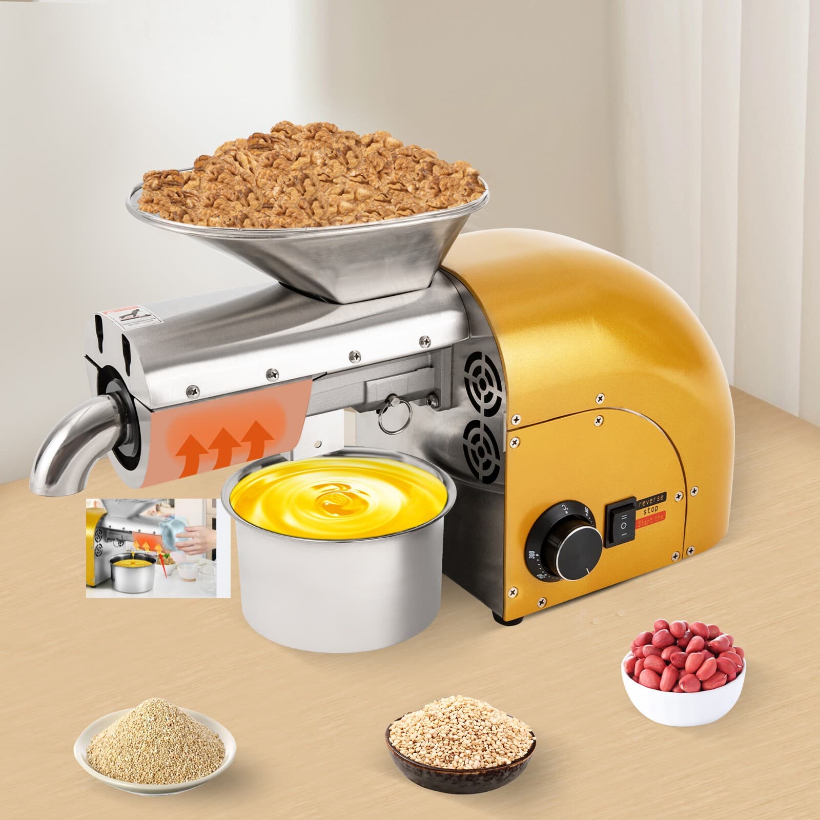Oil Press Machine Nut Seeds Oil Extractor Beans Expeller Cold & Hot 1800W Home
