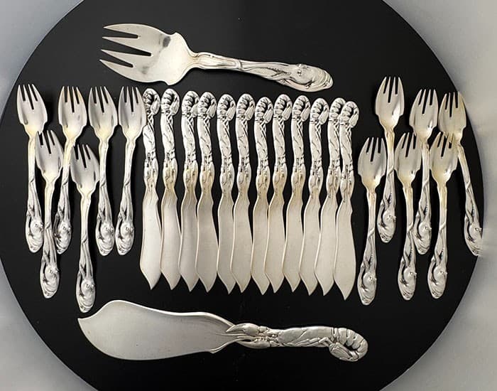 German 800 Silver 26 Piece Fish Set Lobsters Octopus Bruckman & Sohne