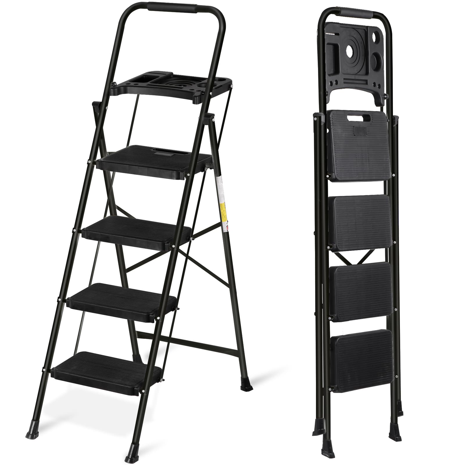 Lightweight 3/4/5 Step Ladder Folding Step Stool with Tool Tray Anti-Slip Pedal