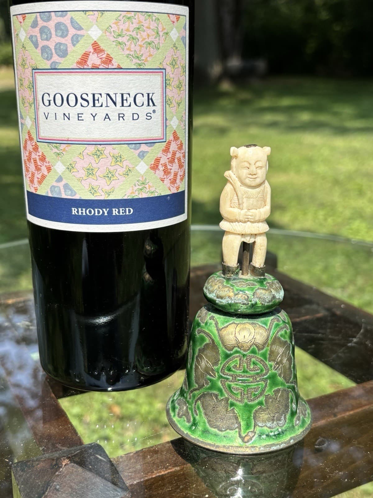 Antique Chinese Enameled Bell With Carved Figure Handle