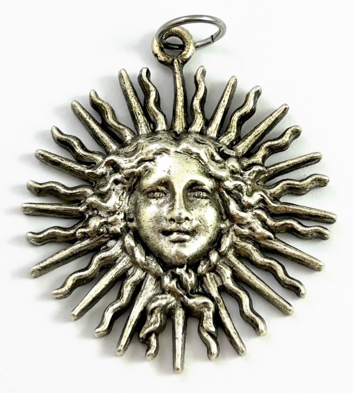 Vintage Pendant Sun Goddess Large Charm Silver Tone Metal Vintage Jewelry