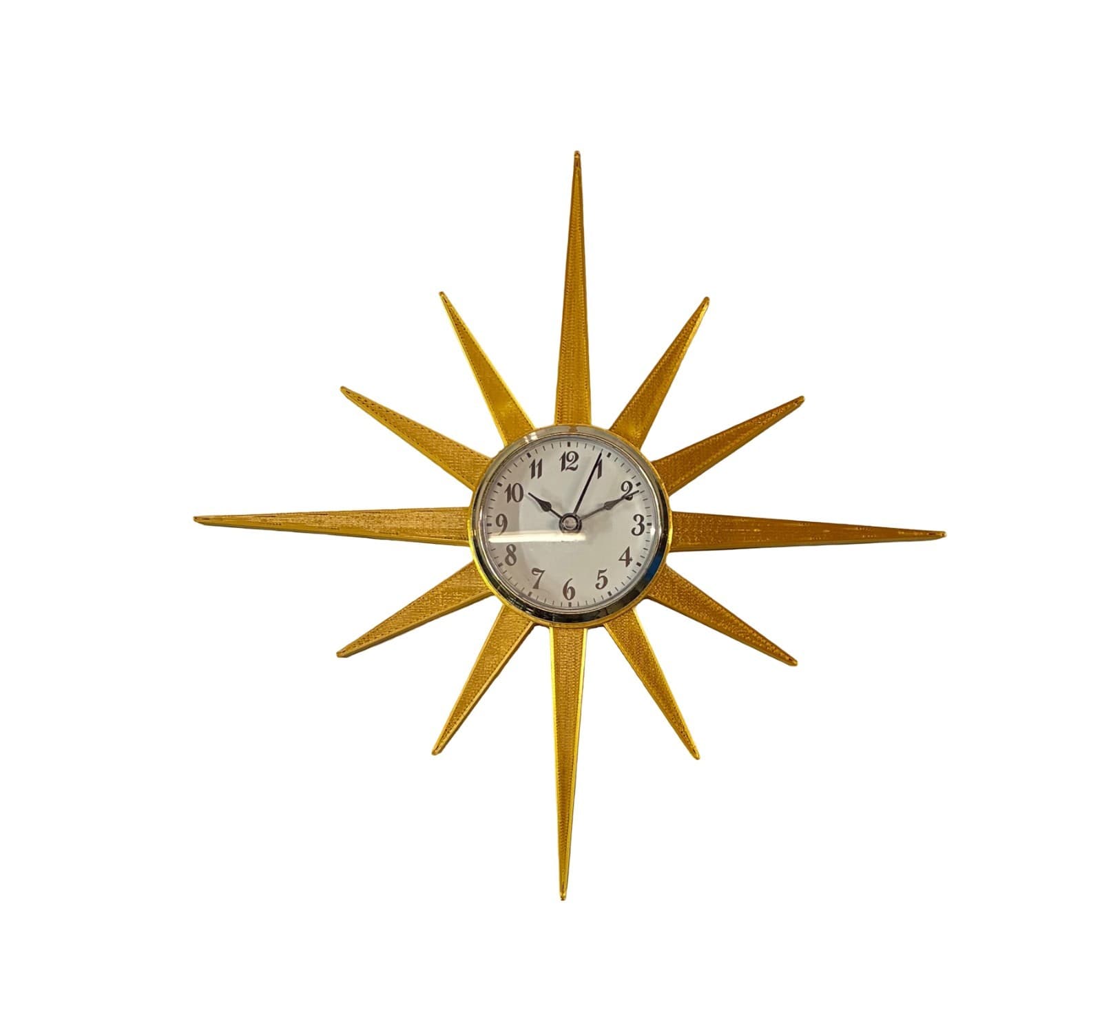 11x11" Mid-Century Modern Gold Sunburst Wall Clock Retro Atomic Starburst Design