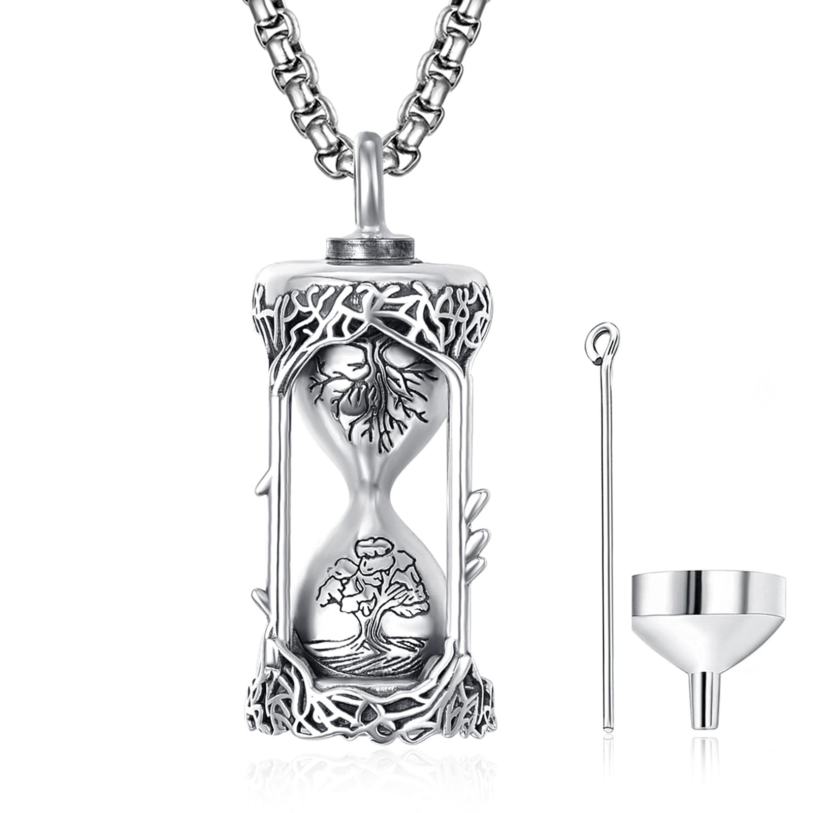 Tree of Life Hourglass Urn Necklaces for Ashes Sterling Silver Cremation Jewe...