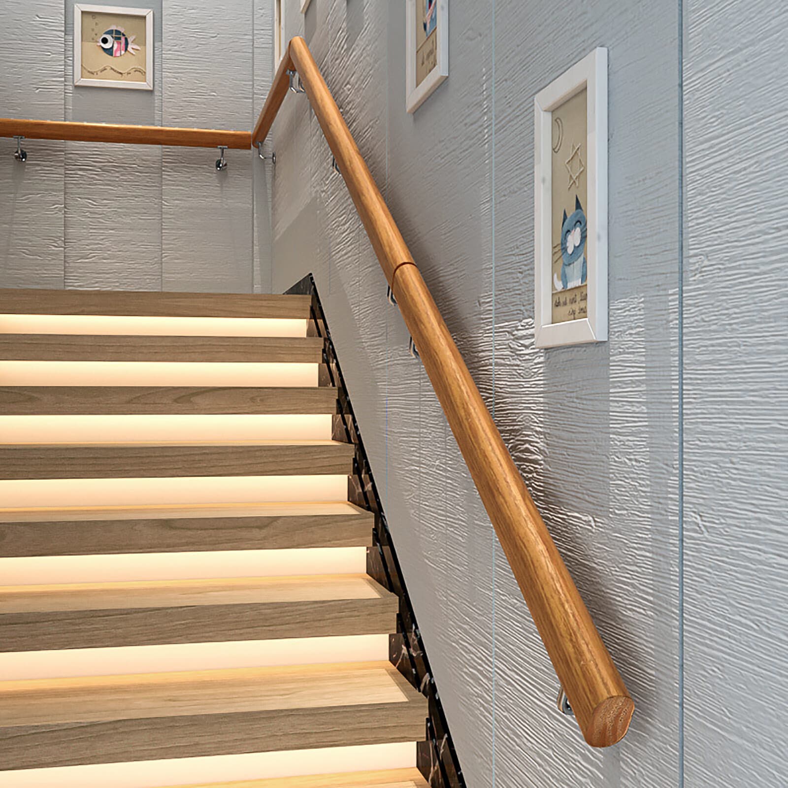 Wood Handrail For Steps Stair Railing Hand Rail Kit Non-Slip Wall Hand Railings