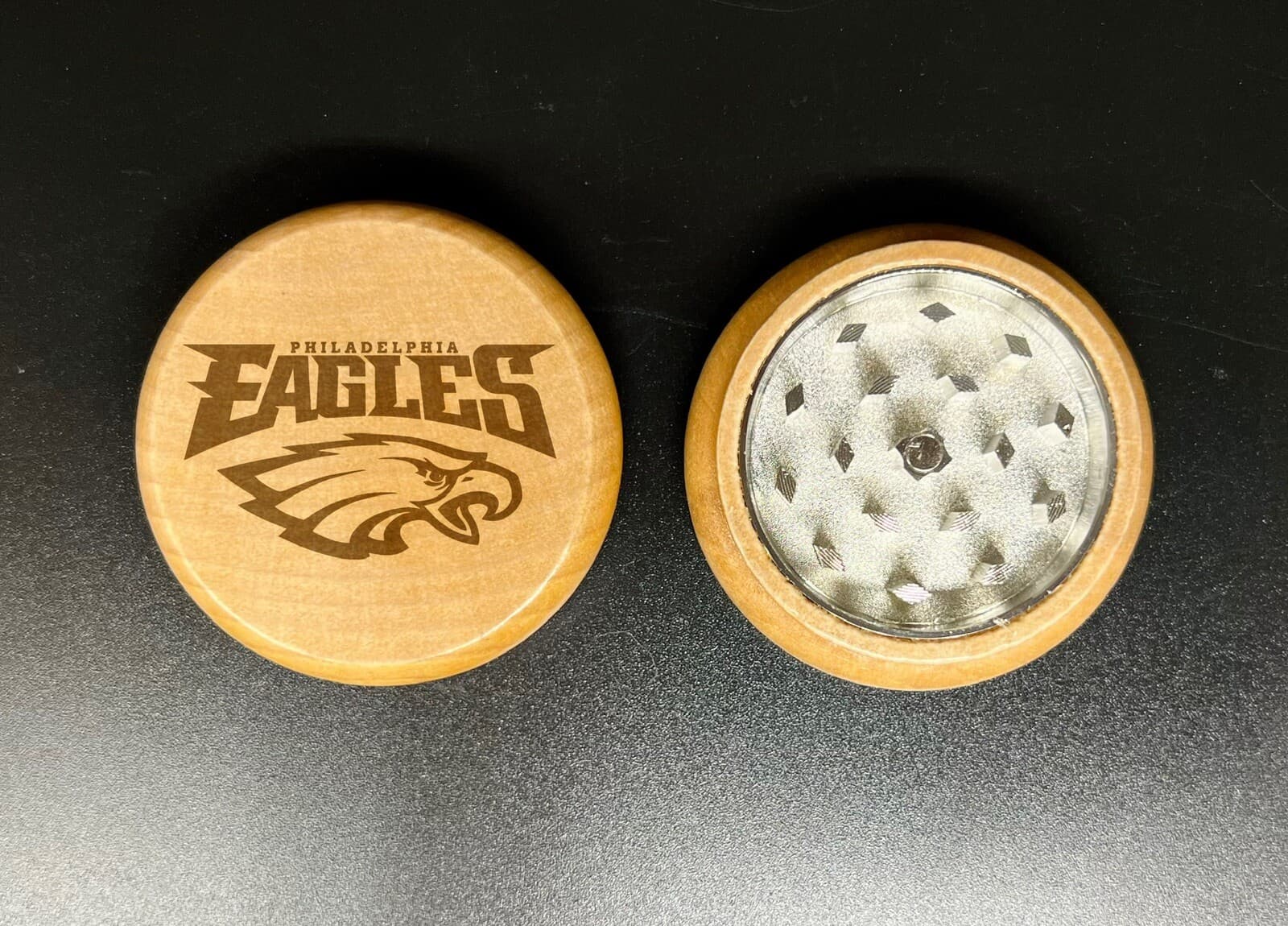 Philadelphia eagles double side engraving wood kitchen herb grinder Custom gift