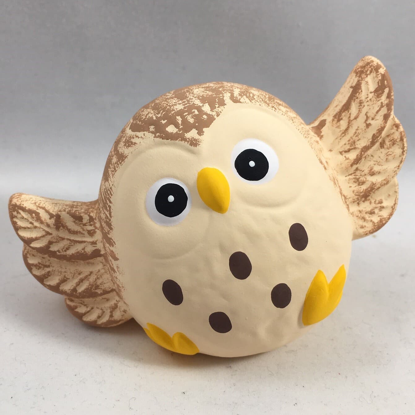 Japanese 2.5" Dancing Lucky FUKURO Owl Ornament Figure Earthenware Made in Japan