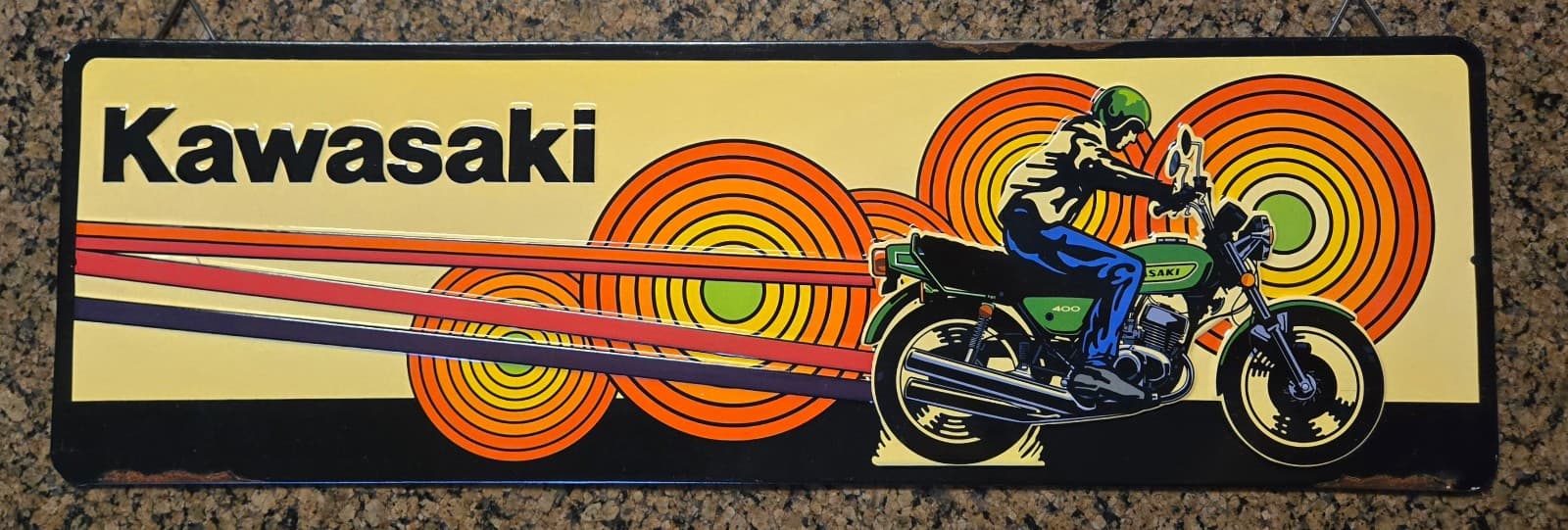 7.5" x 24" KAWASAKI Motorcycle Motorbike Metal Tin EMBOSSED SIGN, BRAND NEW