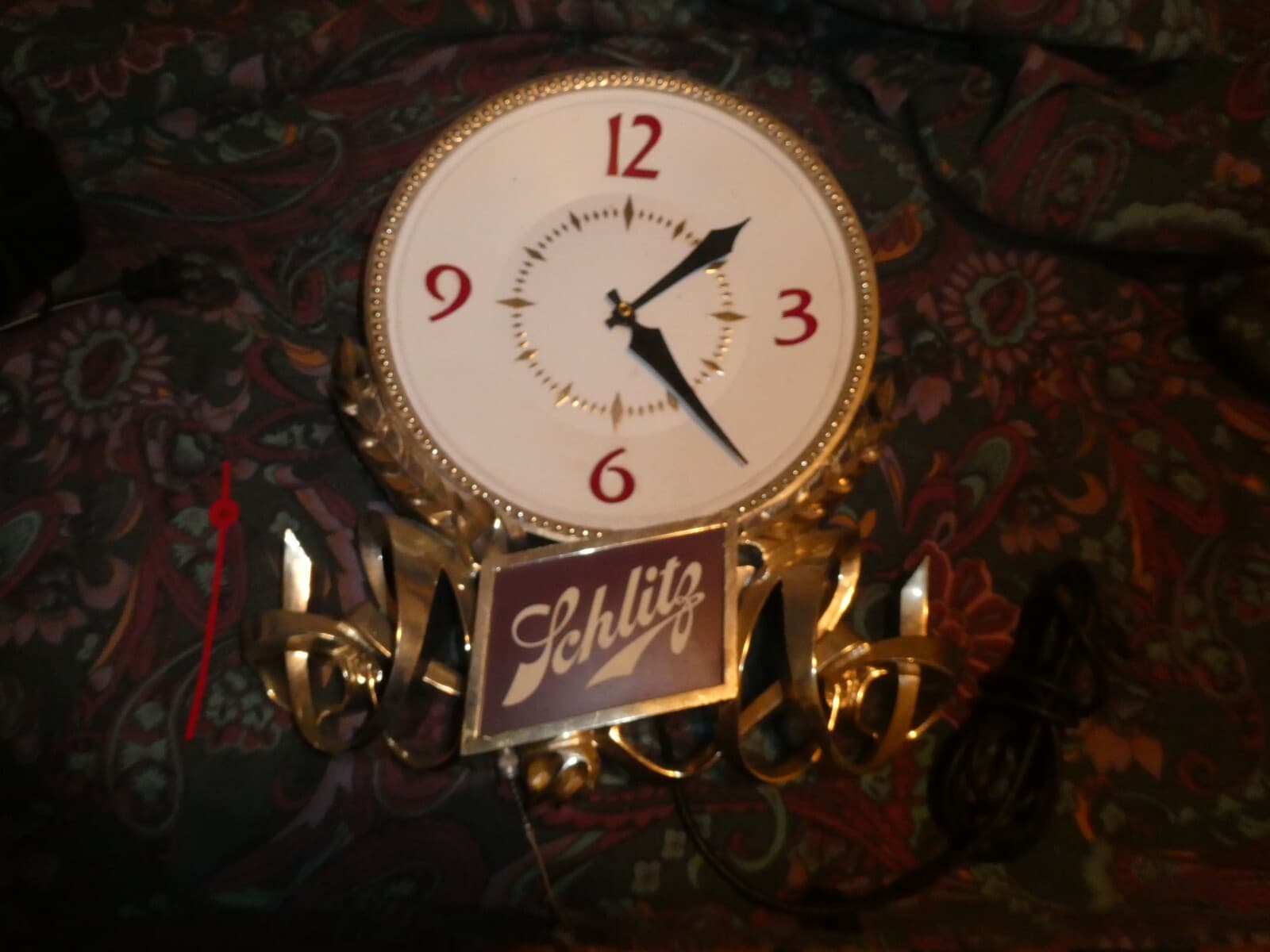 1979 Schlitz Beer Advertising Wall Clock – Lighted Bar Sign with Cord Vtg