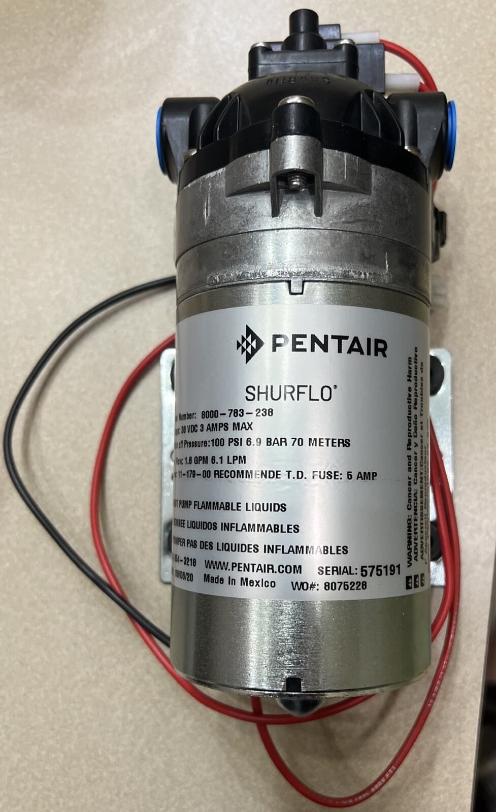 Pentair Shurflo 8000-783-238 Fluid Pump 36V 3 Amp 1.6 GPM 100 PSI NEW 11-179-00