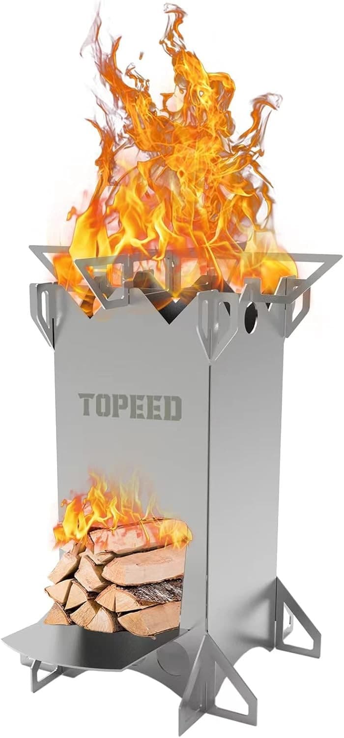 Backpacking Camping Rocket Stove,Portable Stainless Steel Wood Burning Silver