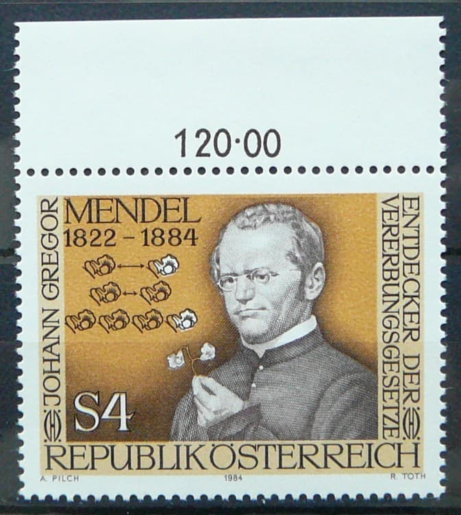 Austria stamp - Silesian scientist J. G. Mendel, science of genetics_1984 - MNH.