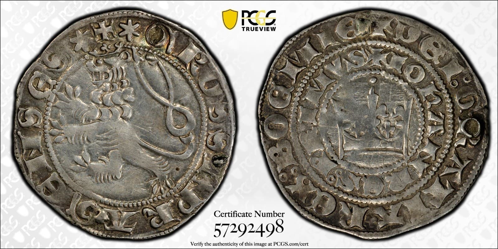 John I of Luxembourg, John the Blind - Medieval - 1310 Silver Groschen - PCGS AU