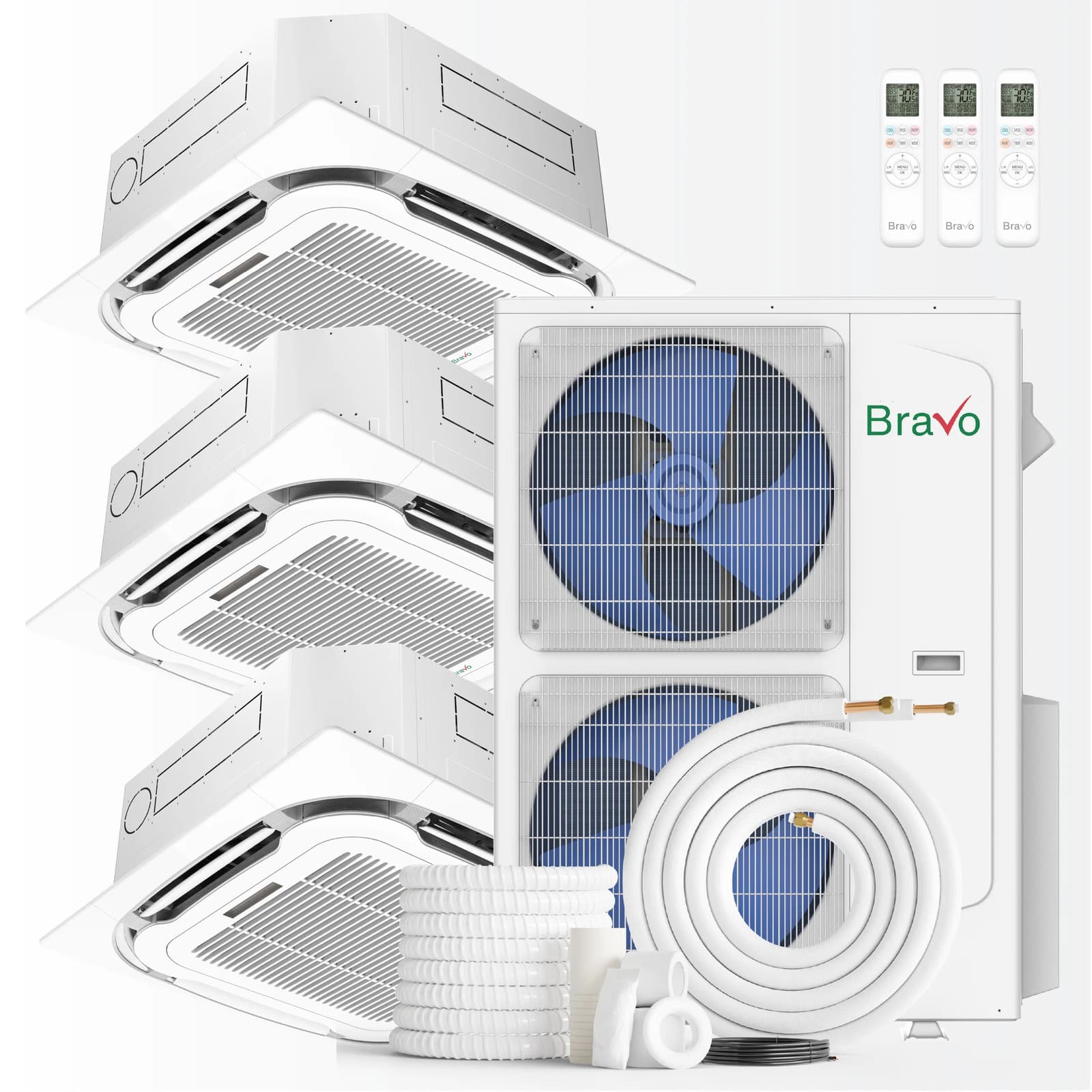 Bravo 3-Zone Mini Split AC & Pump 42000 BTU Ceiling Cassette 12K+18K+24K