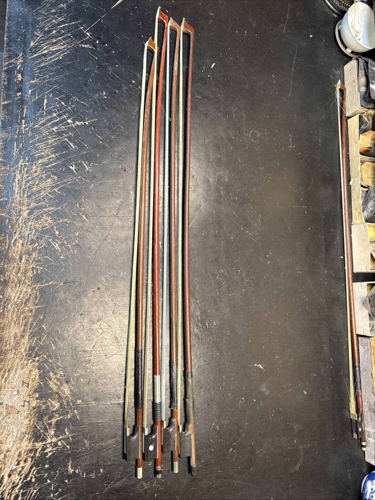 4 Old Violin Bows For Repair. 1-3/4 & 3-4/4