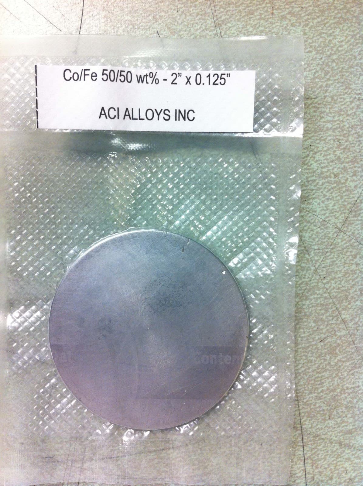 Cobalt/Iron sputter target, Co/Fe 50/50 weight% 99.95%, 2.00" diam x 0.125" thk