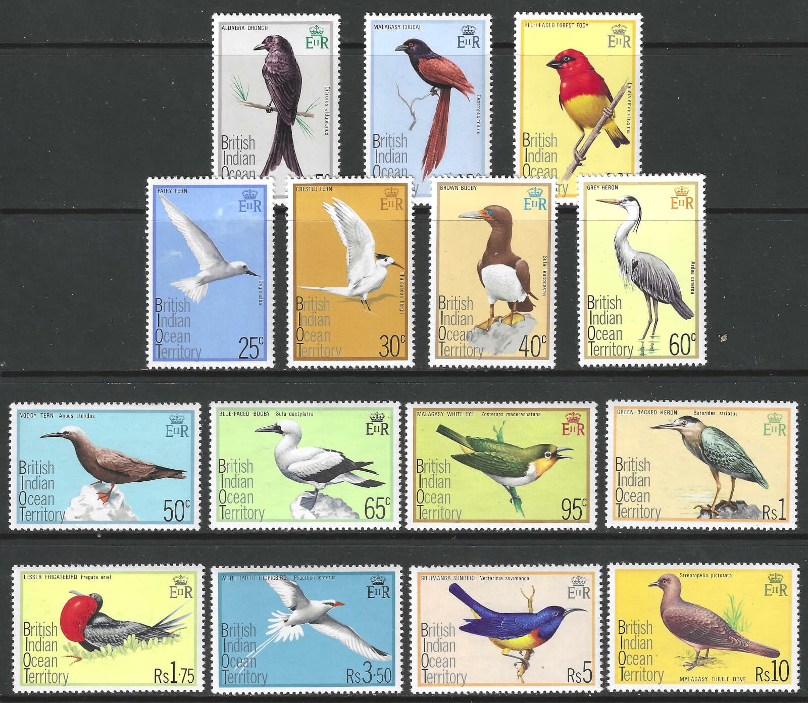 British Indian Ocean Terr BIOT # 63 - 77 Birds MNH Cmplt PO Fresh! ('22 SCV $35)