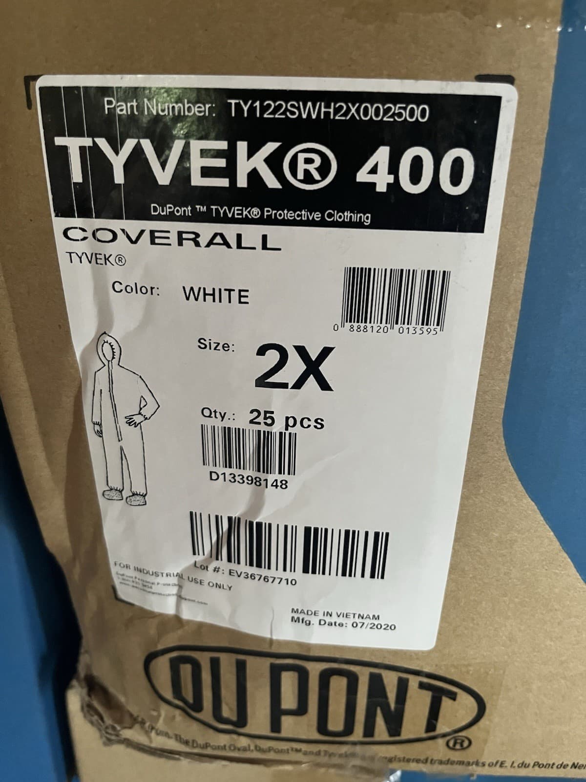 QTY 25 Tyvek 400 DELUXE Coverall Dupont White 2XL TY122SWH2X002500 WOW SEALED
