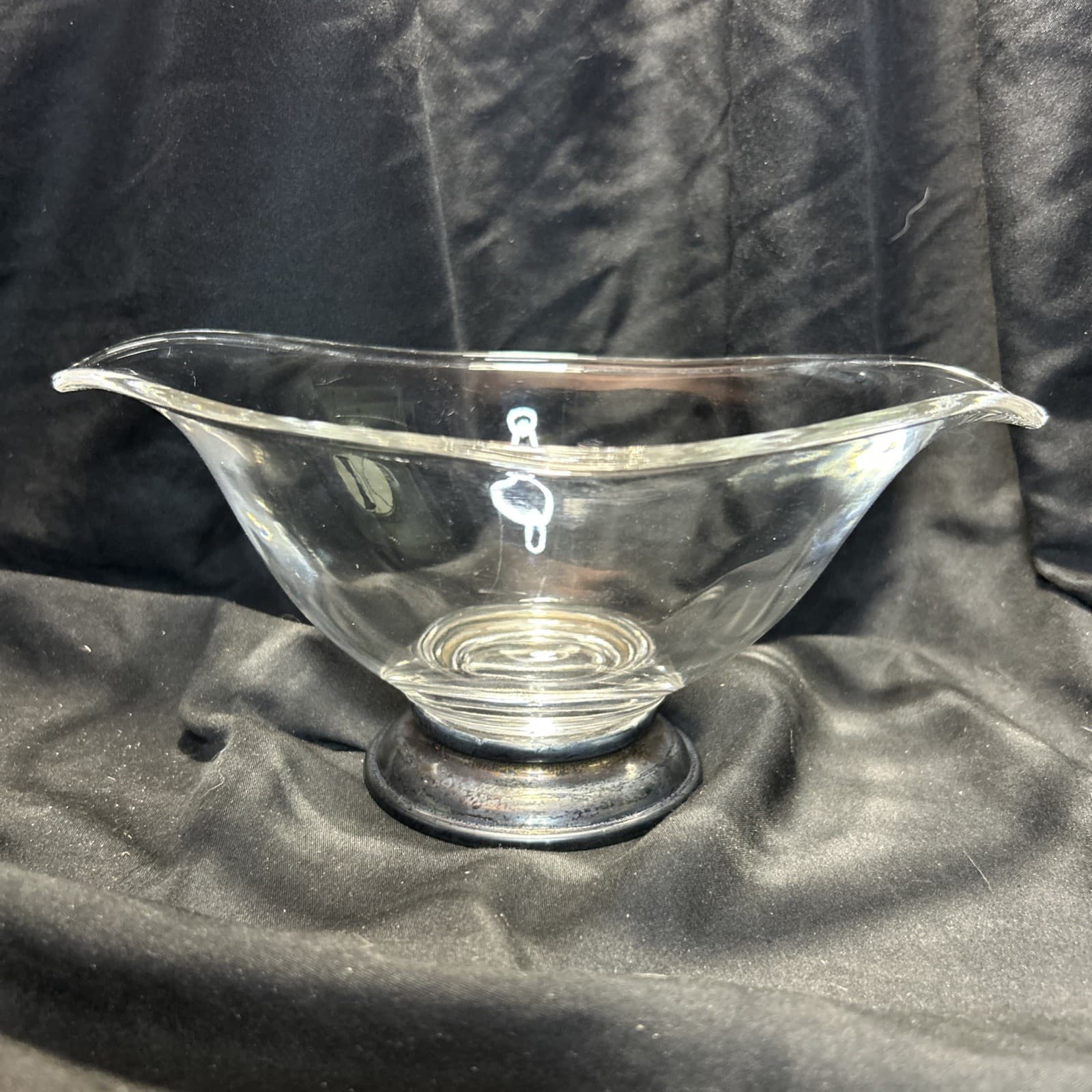 Vintage WEB STERLING SILVER & GLASS Gravy Boat Nut Candy Dish Bowl