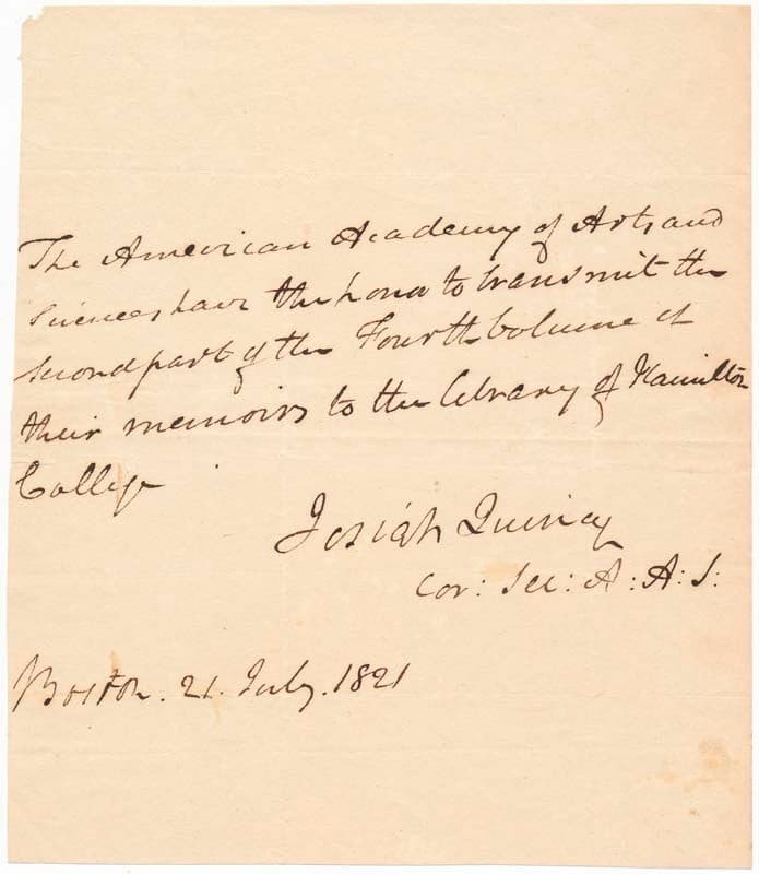 Josiah QUINCY / Autograph Note Signed