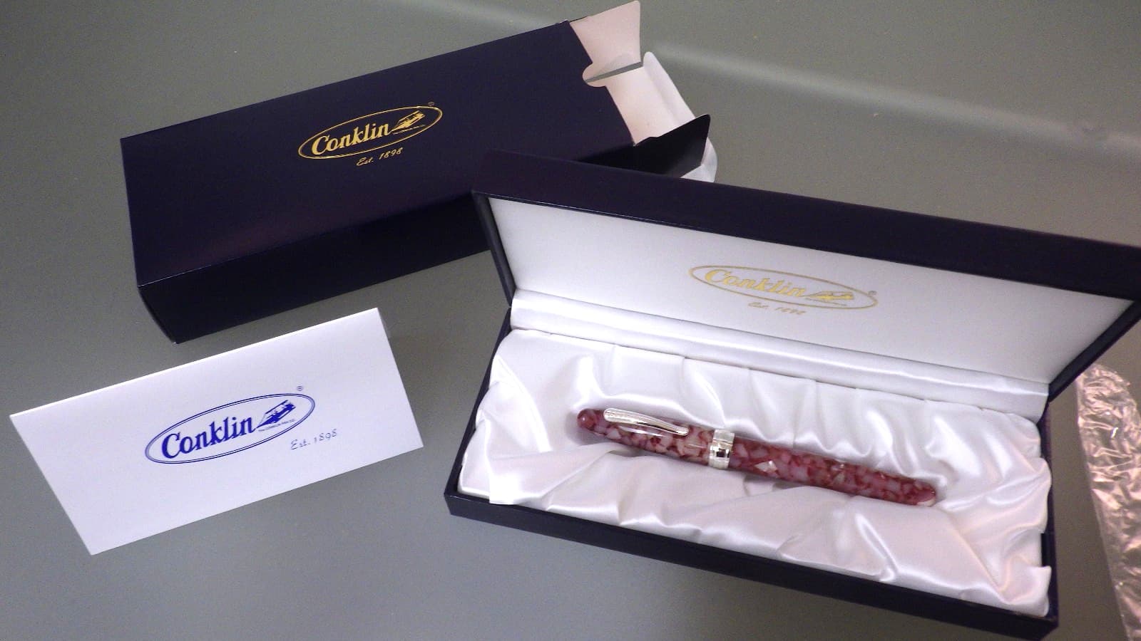 Vtg Conklin CUSHION POINT Cherry Crushed Ice Hooded Nib Fountain Pen in Box New?