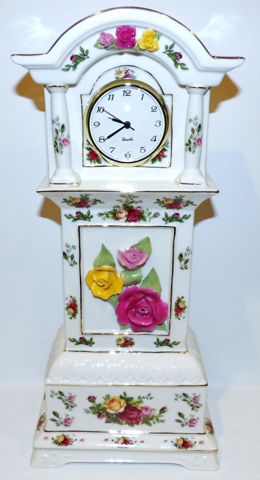GORGEOUS ROYAL ALBERT OLD COUNTRY ROSES 15 3/4" GRANDFATHER CLOCK
