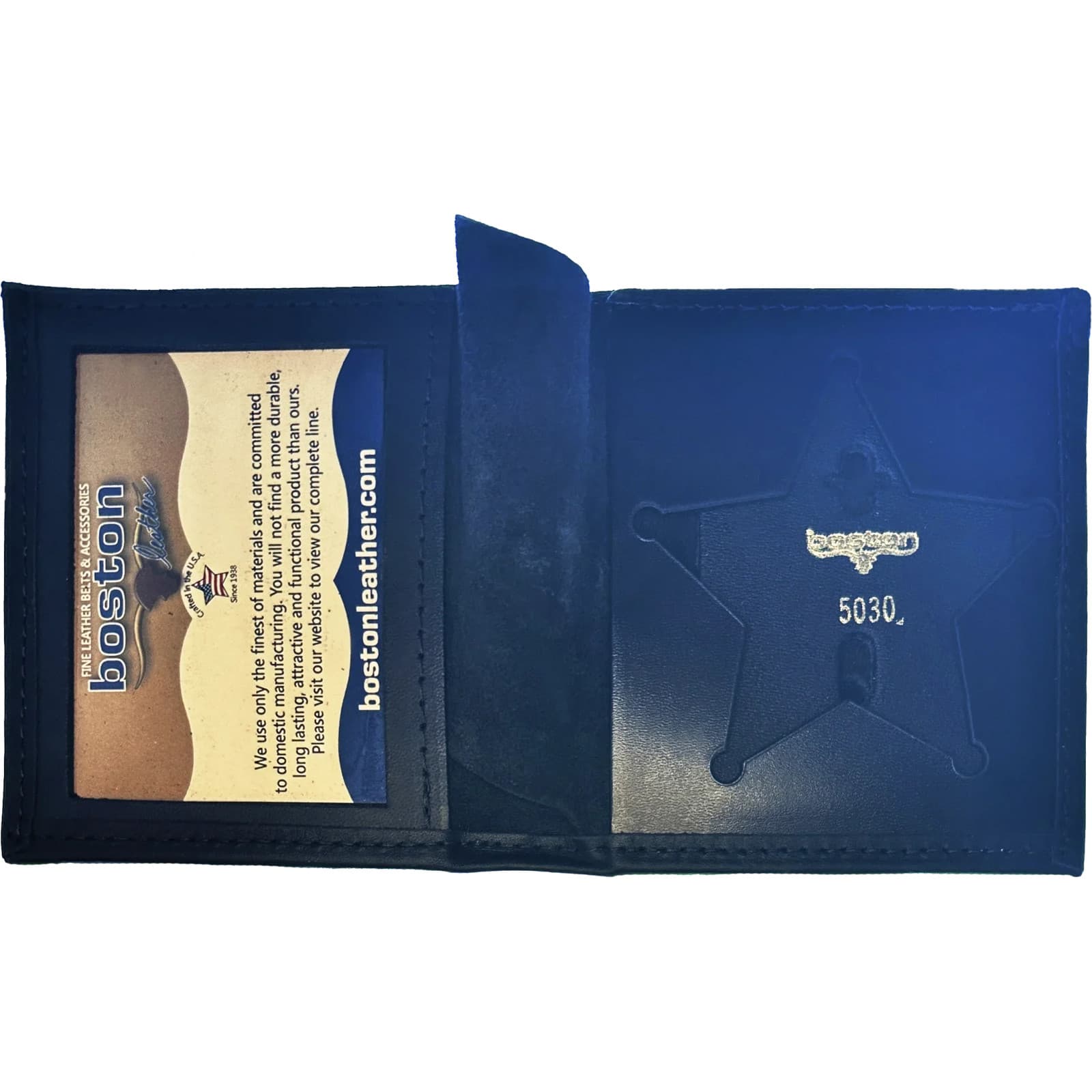 BOSTON LEATHER BOOK STYLE BADGE WALLET: 5 Point Star Cutout (150-S-5030)