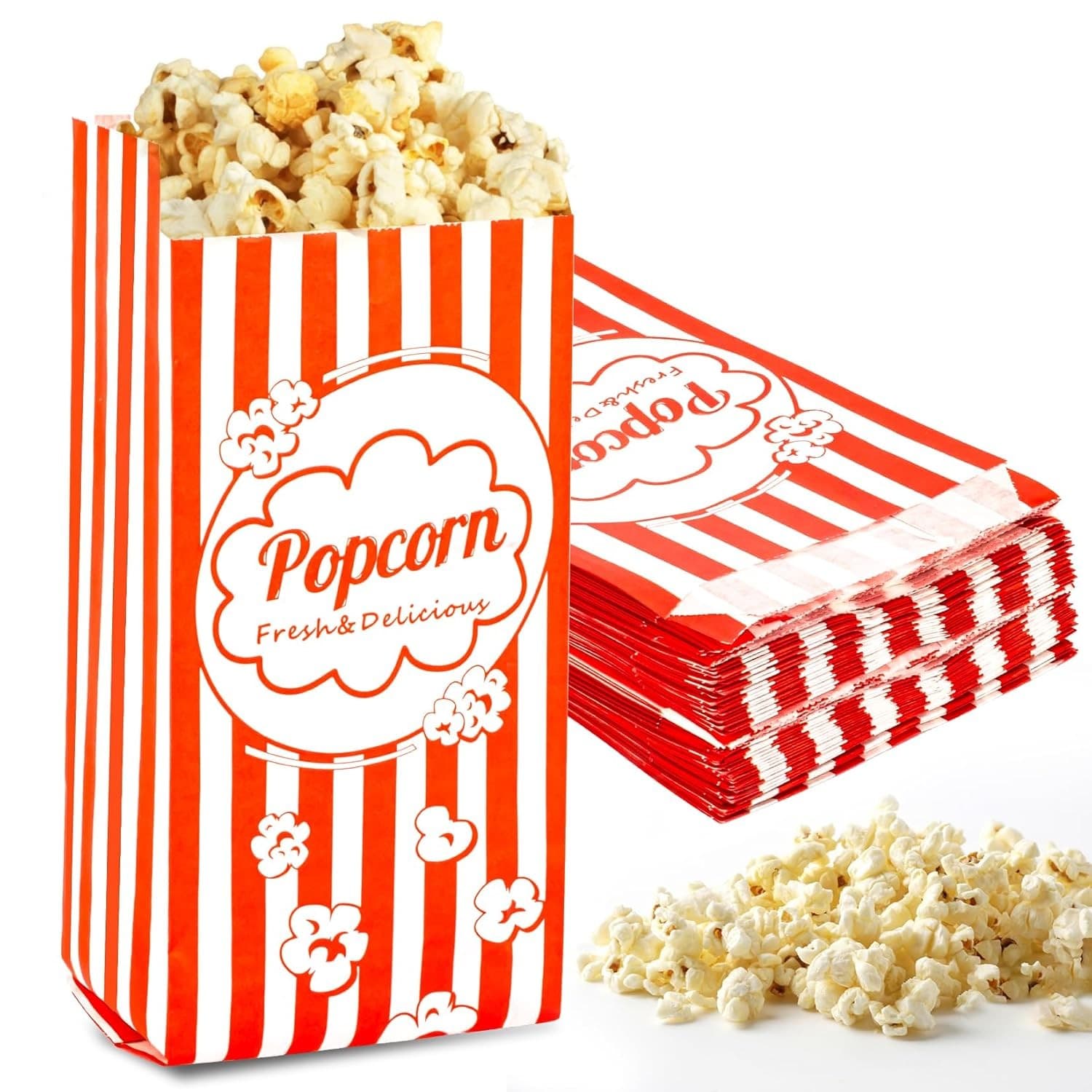 MAQIHAN 100 Popcorn Bags Individual Servings - Disposable Paper Bags...
