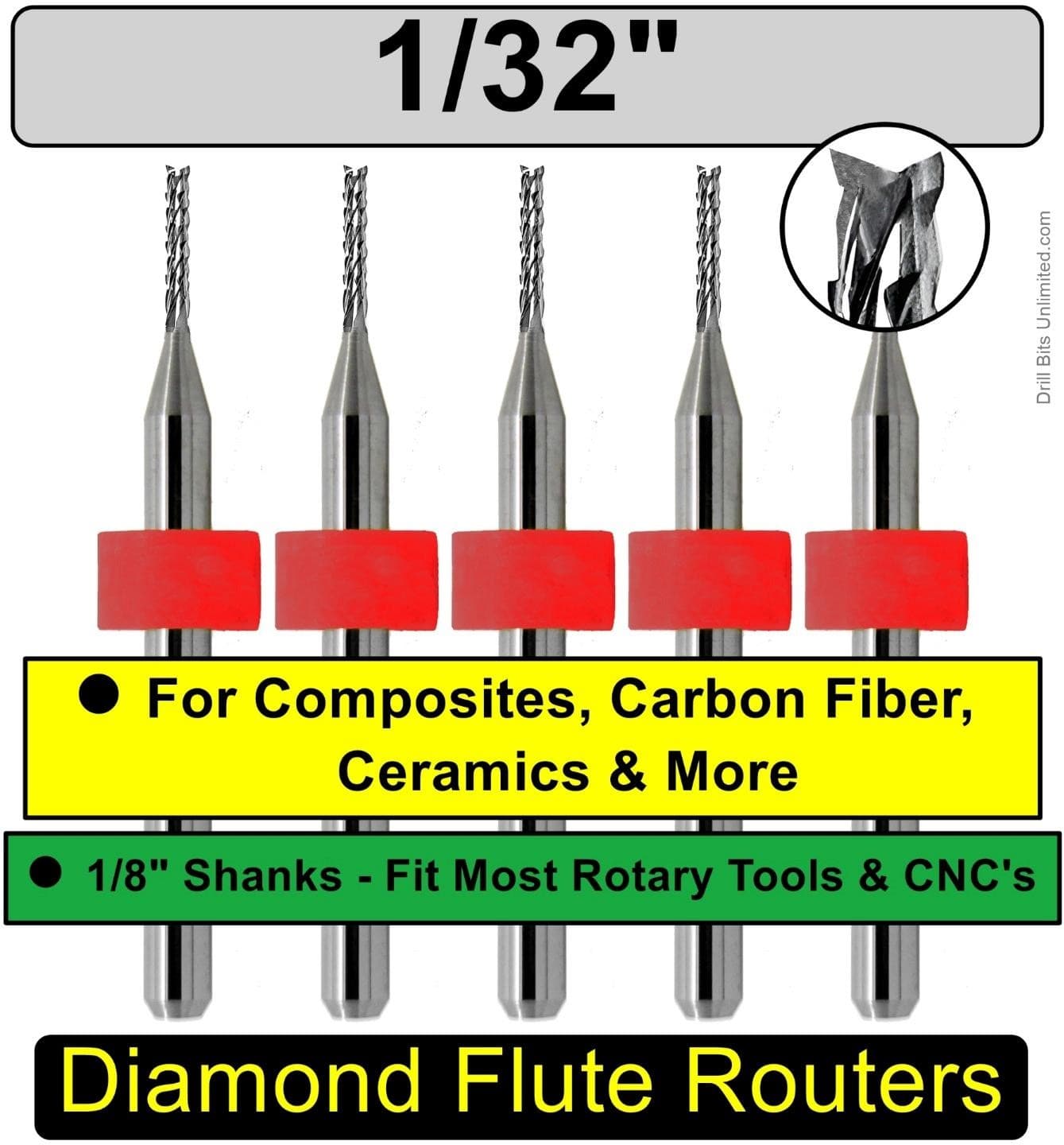 CNC Router Bit 1/32" Kyocera Diamond Pattern Fish Tail for PCB G10 FR4 UpCut