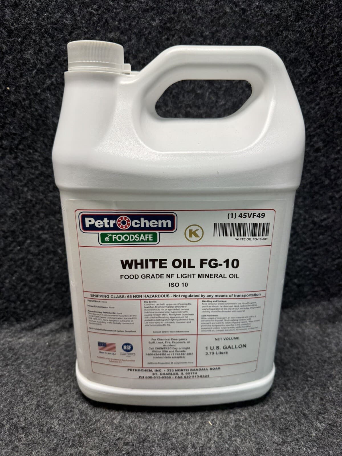 PETROCHEM White Oil FG-10 Hydraulic 1 Gallon Food Grade NF Light Mineral Oil