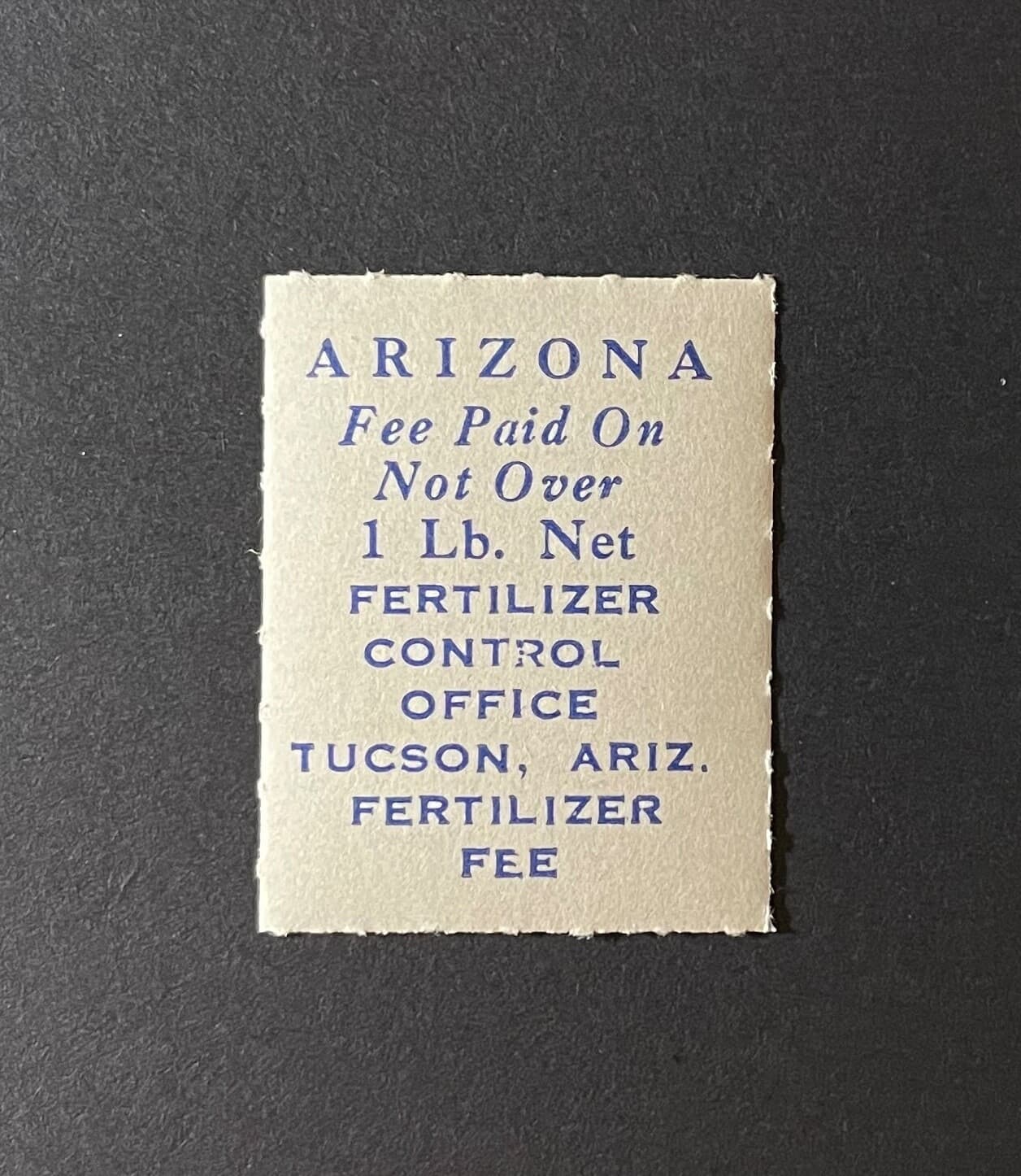 Arizona State Revenue - 1 lb. Fertilizer Inspection Tax Stamp - #FT1a - MNH - AZ