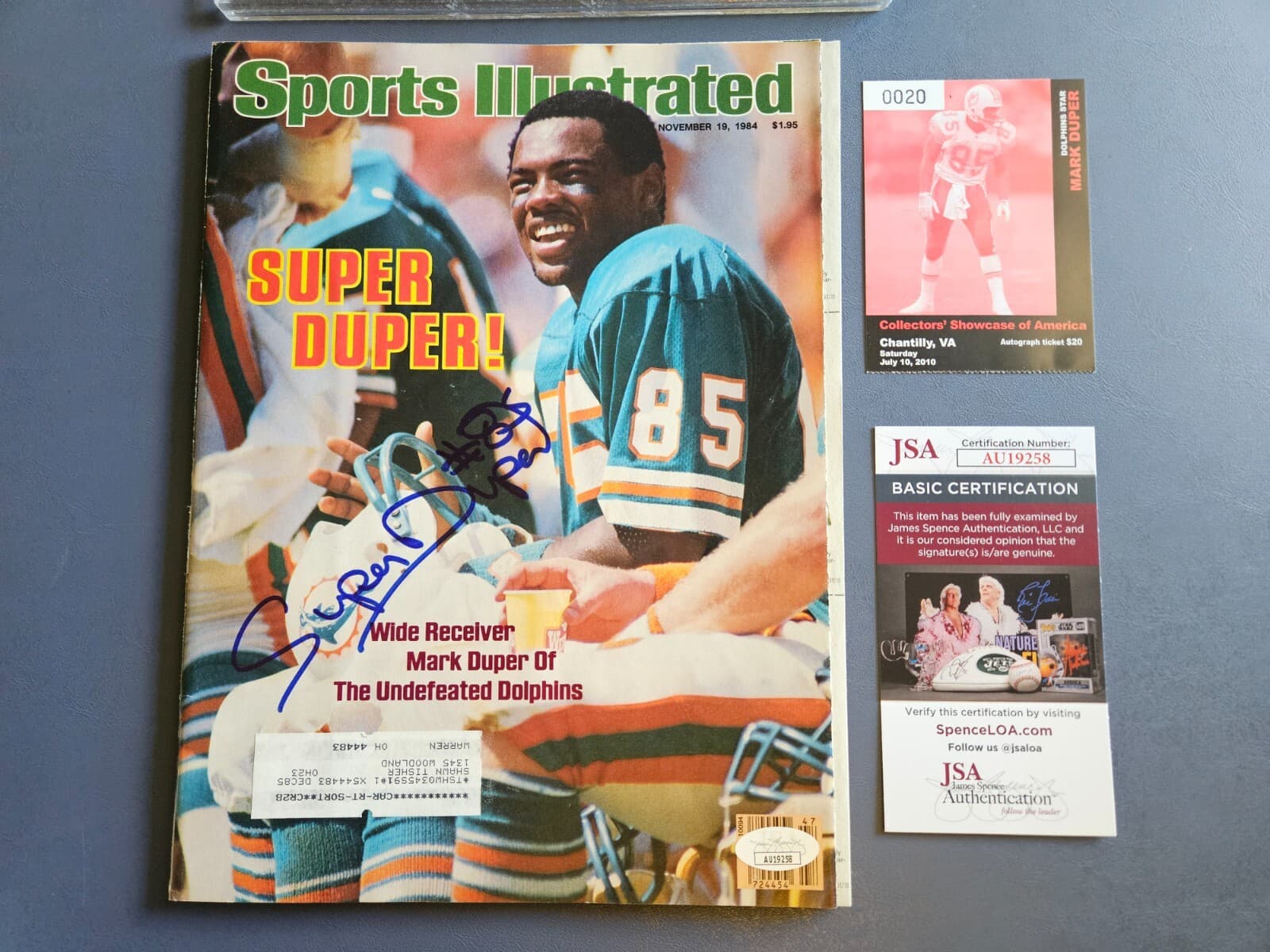 MARK DUPER "#85" Signed 11/19/84 Sports Illustrated Magazine - JSA COA & Ticket