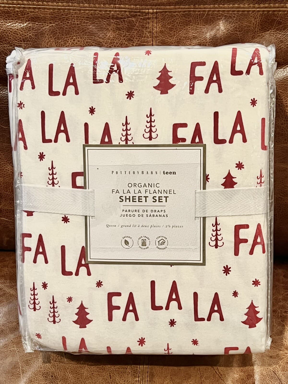 NEW Pottery Barn Teen Organic Fa La La Flannel Queen Sheet Set Christmas Holiday