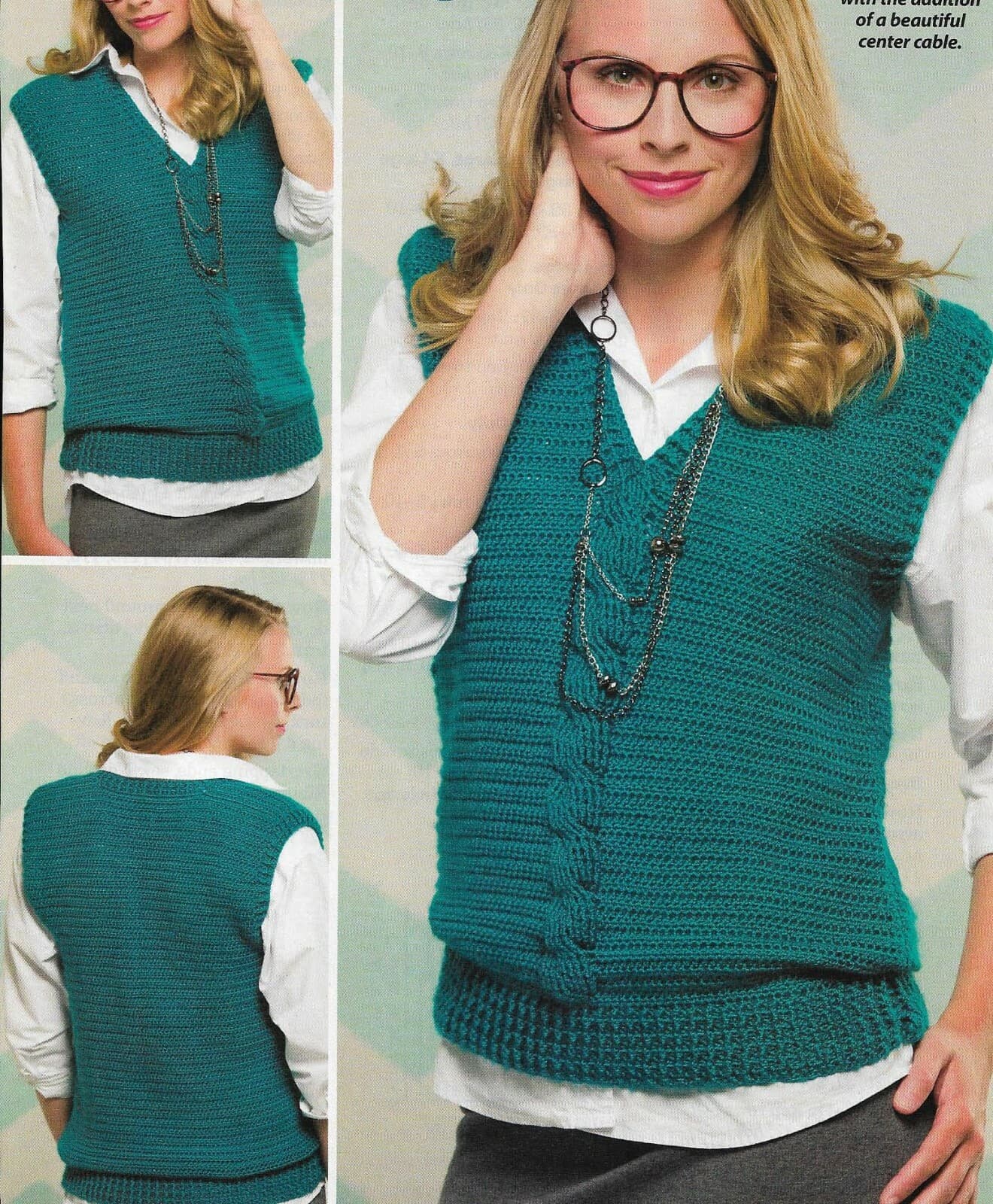 CABLED SWEATER VEST 5 SIZES WOMEN'S CROCHET PATTERN INSTRUCTIONS