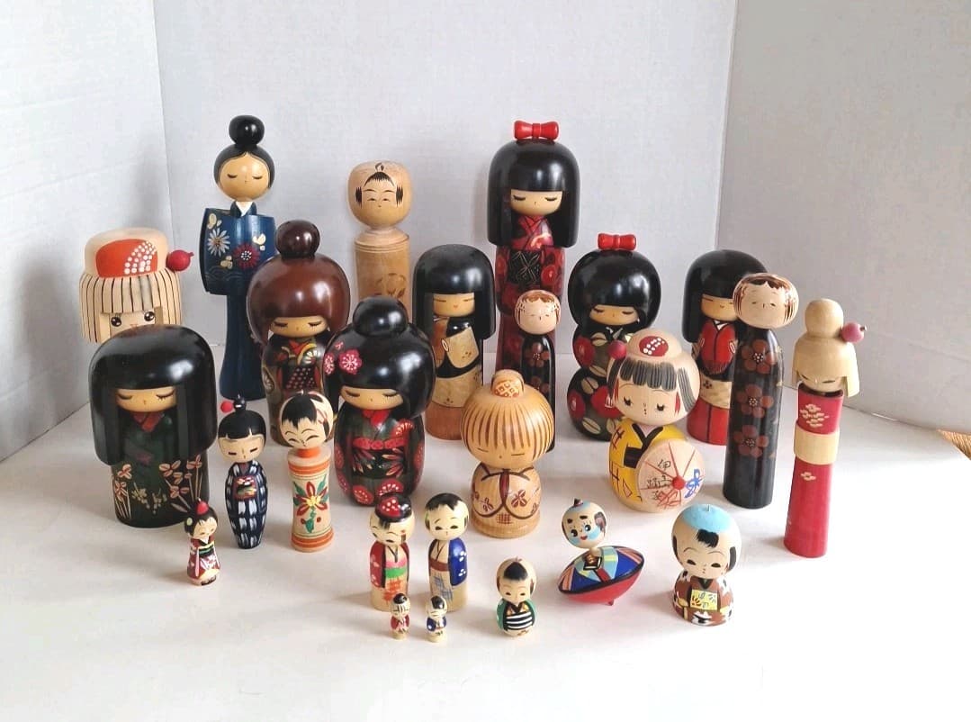 Japanese Kokeshi Wooden Doll Lot Bulk Japan
