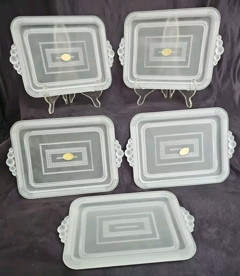 5 Saks Fifth Avenue Satin Glass Trays Italy 9"x6" Orig Labels Lovely NOS