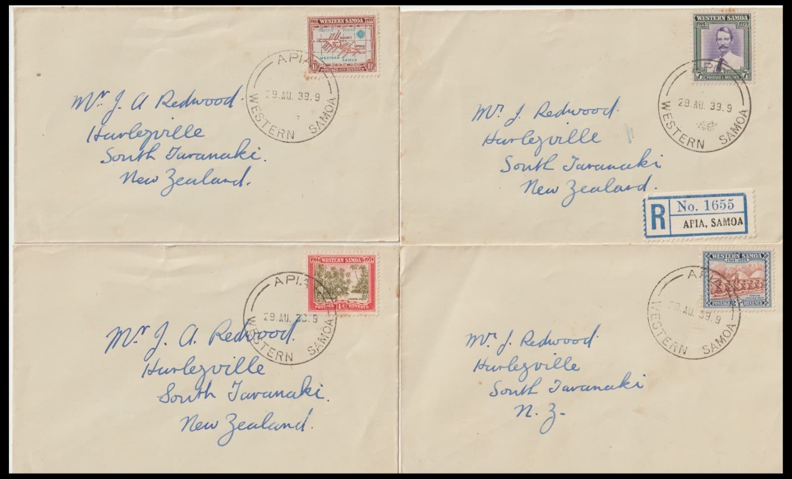 WESTERN SAMOA 1939 LOT OF 4 APIA COVERS (JF)