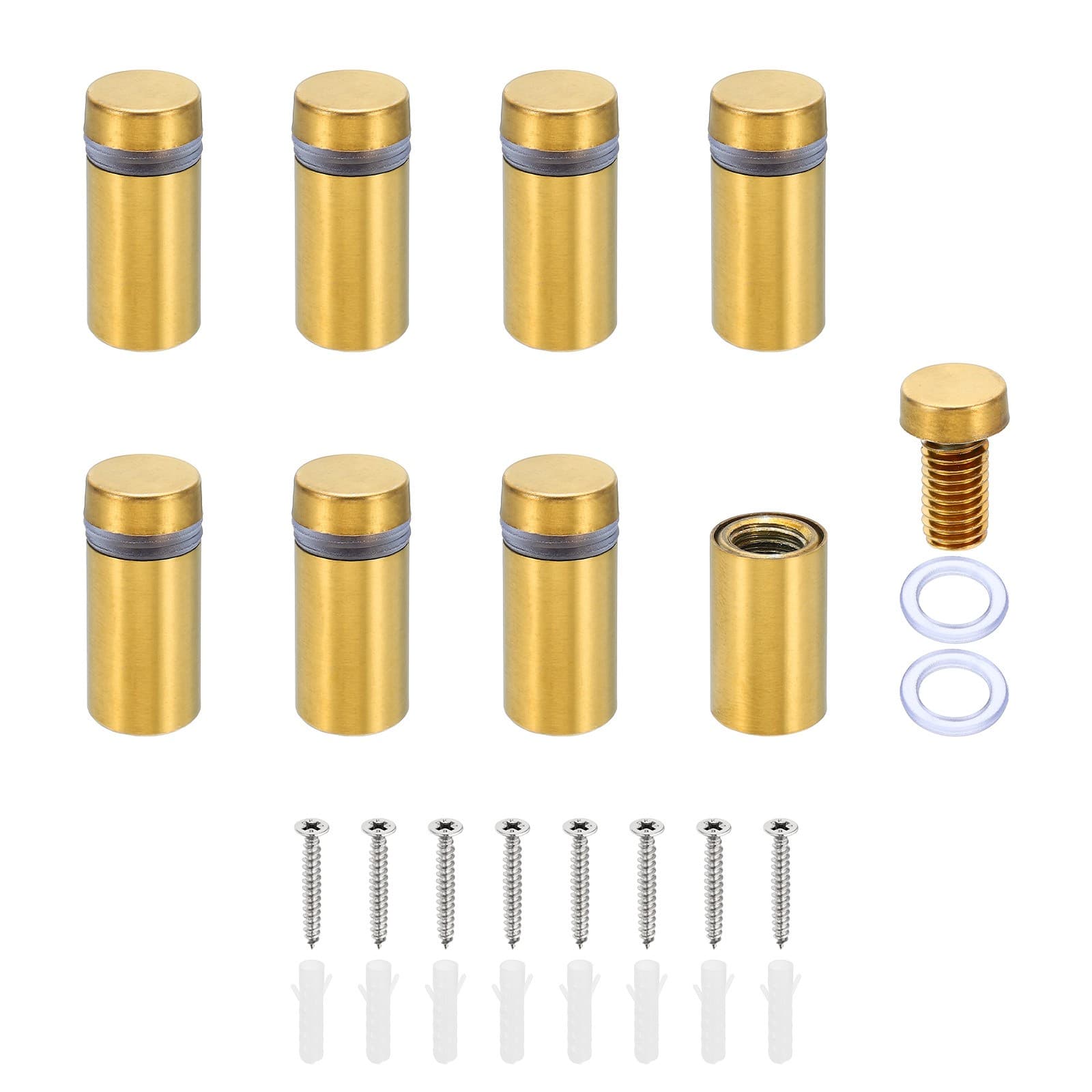 8 Set 1/2 x 1 Inch Sign Standoff Screws Stainless Steel Wall Standoff Gold