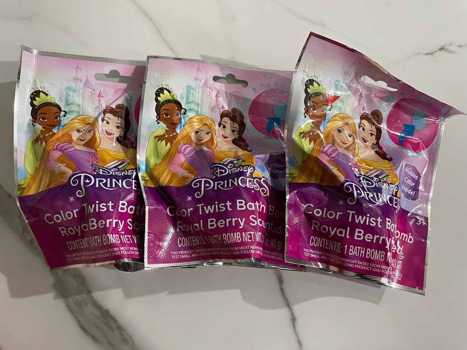 NEW, SET OF 3 Disney Princess COLOR TWIST BATH BOMBS Royal Berry Scent